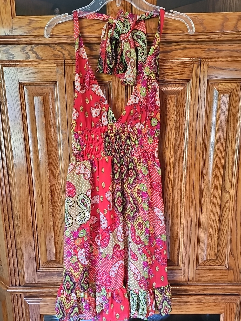 Forever 21 Red Paisley Print Fun Halter Summer Dress